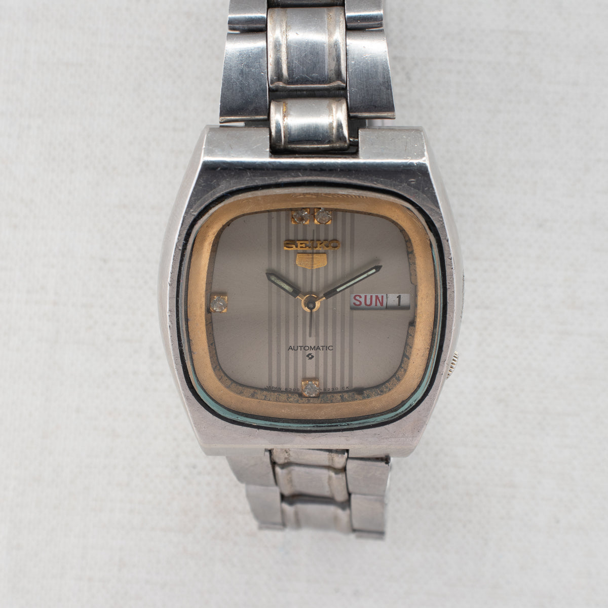 Vintage Seiko 5 6309-5180 Automatic 17J Silver Dial Day Date Wristwatch