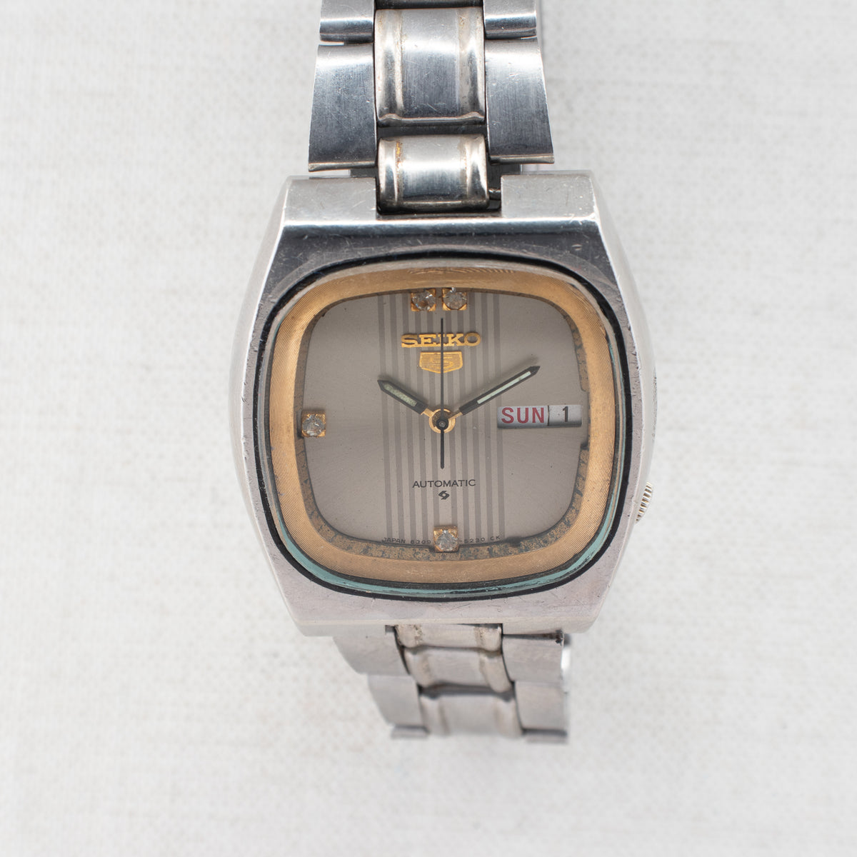 Vintage Seiko 5 6309-5180 Automatic 17J Silver Dial Day Date Wristwatch