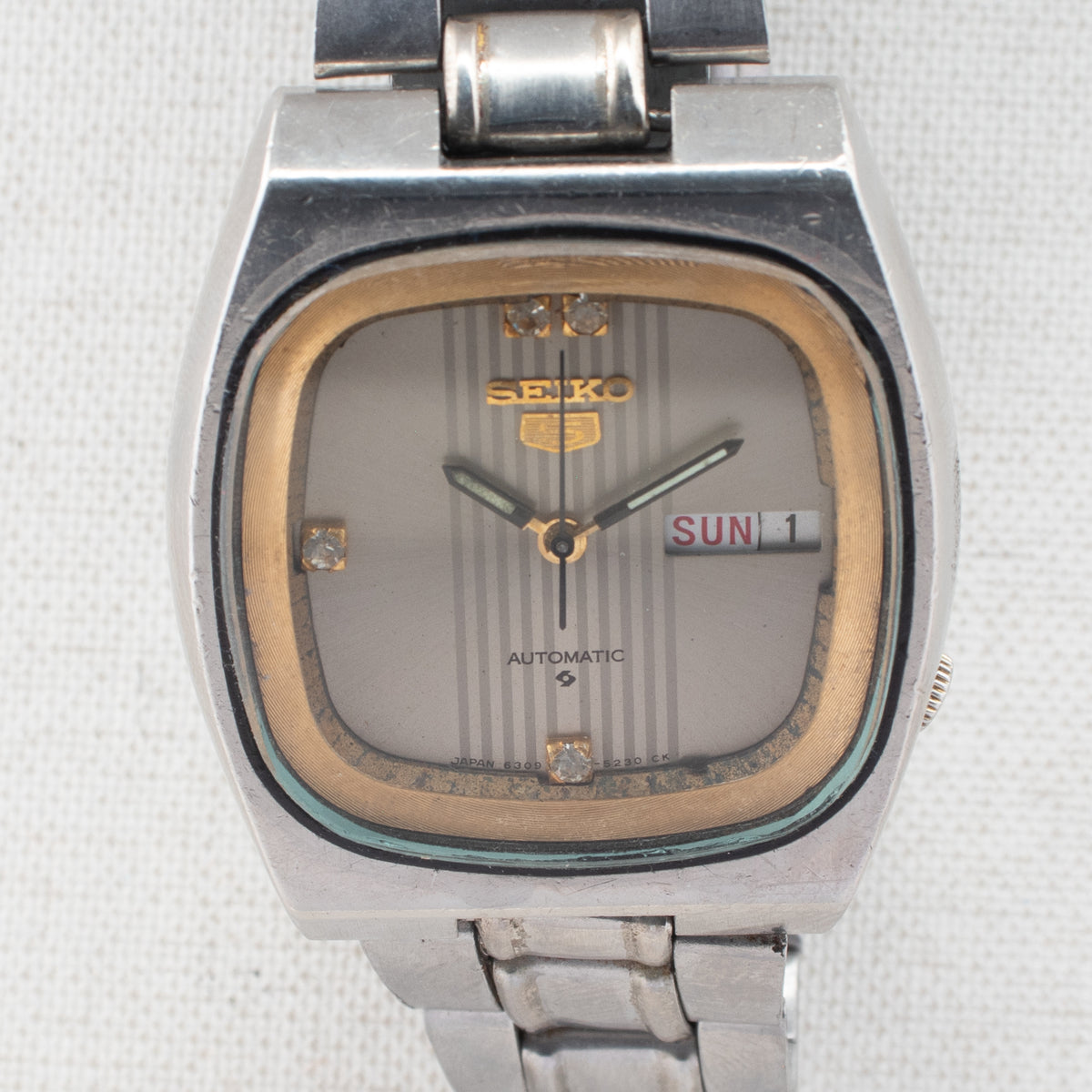 Vintage Seiko 5 6309-5180 Automatic 17J Silver Dial Day Date Wristwatch