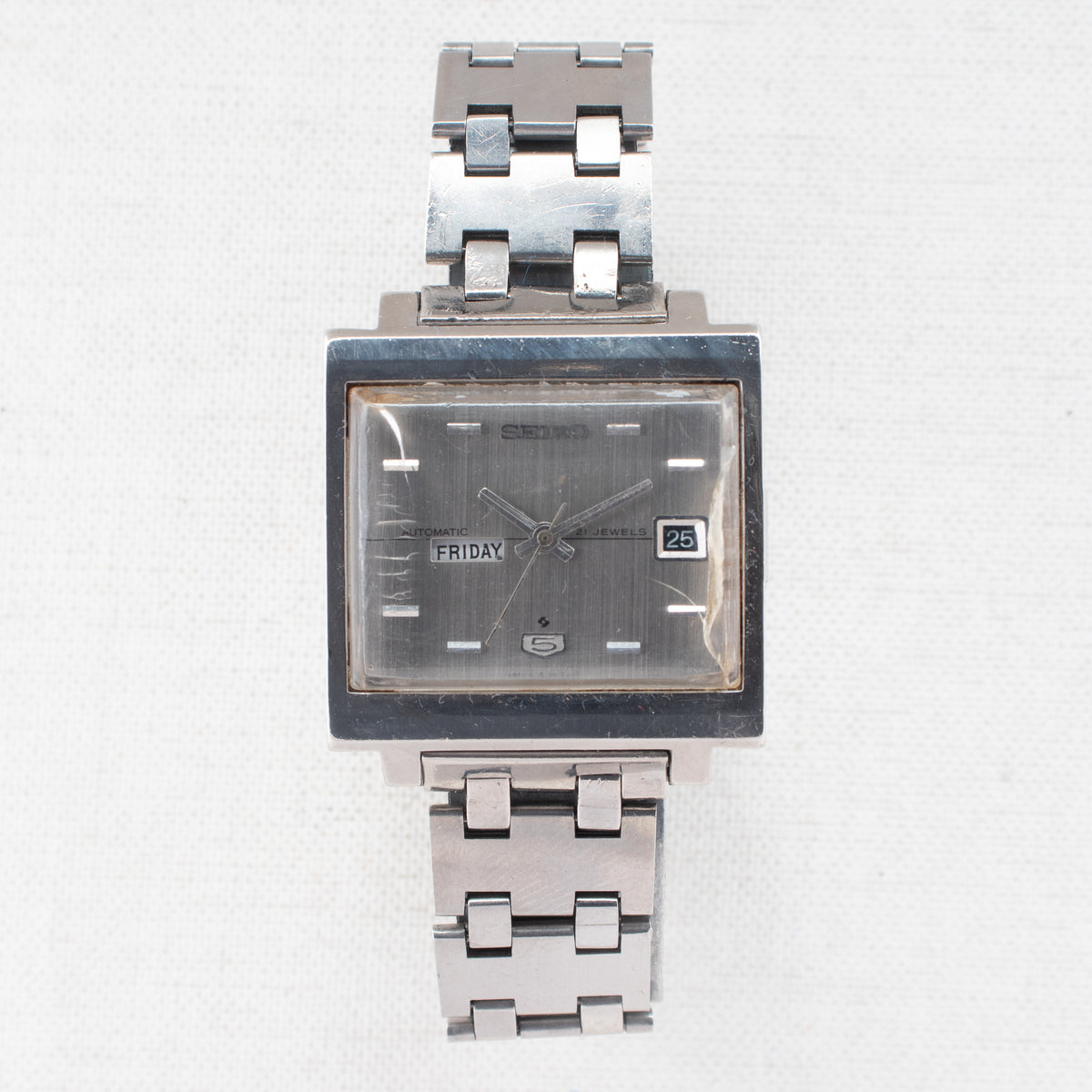 Vintage Seiko 5 6119-5000 Automatic 21J Silver Dial Day Date Wristwatch