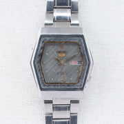 Vintage Seiko 5 6349-5420 Automatic 23J Silver Dial Day Date Wristwatch