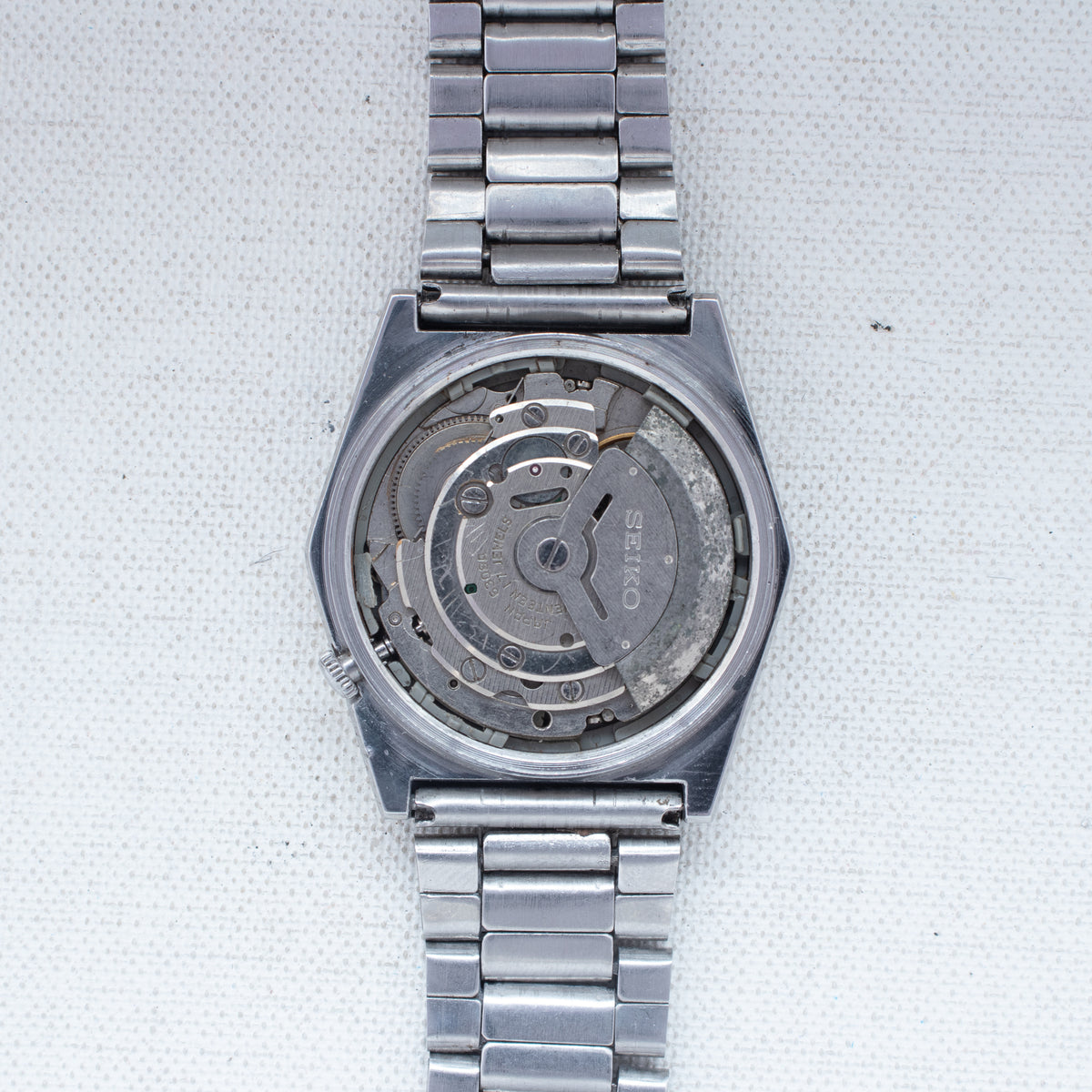 Vintage Seiko 5 6349-5420 Automatic 23J Silver Dial Day Date Wristwatch