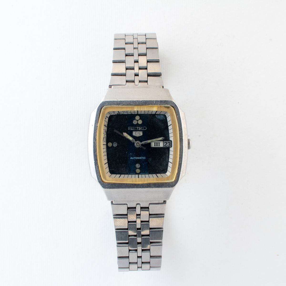 Vintage Seiko 5 6309-549A Automatic 17J Blue Dial Day Date Wristwatch