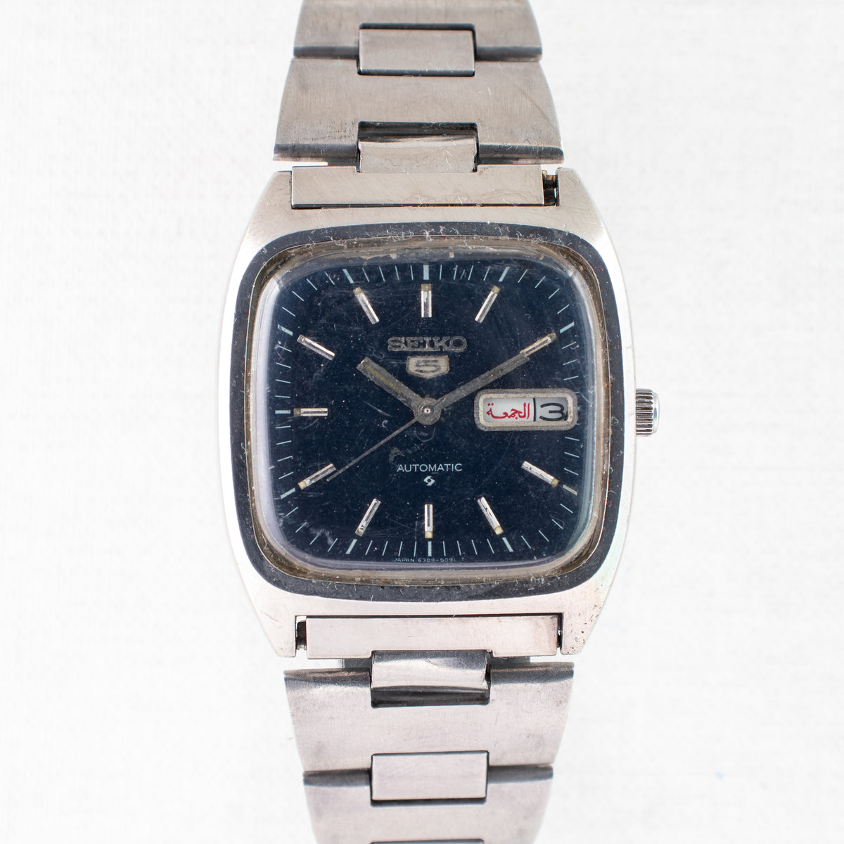 Vintage Seiko 5 6309-5090 Automatic 17J Blue Dial Day Date Wristwatch