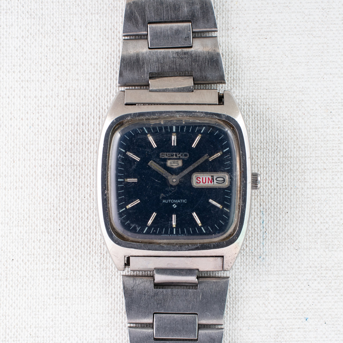 Vintage Seiko 5 6309-5090 Automatic 17J Blue Dial Day Date Wristwatch