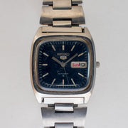 Vintage Seiko 5 6309-5090 Automatic 17J Blue Dial Day Date Wristwatch