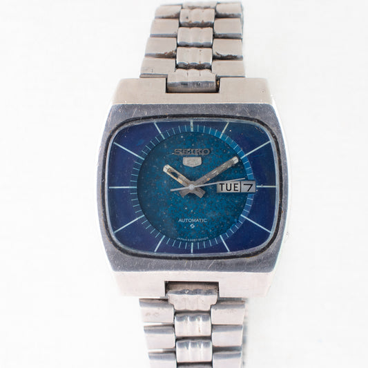 Vintage Seiko 5 6309-5100 Automatic 17J Blue Dial Day Date Wristwatch