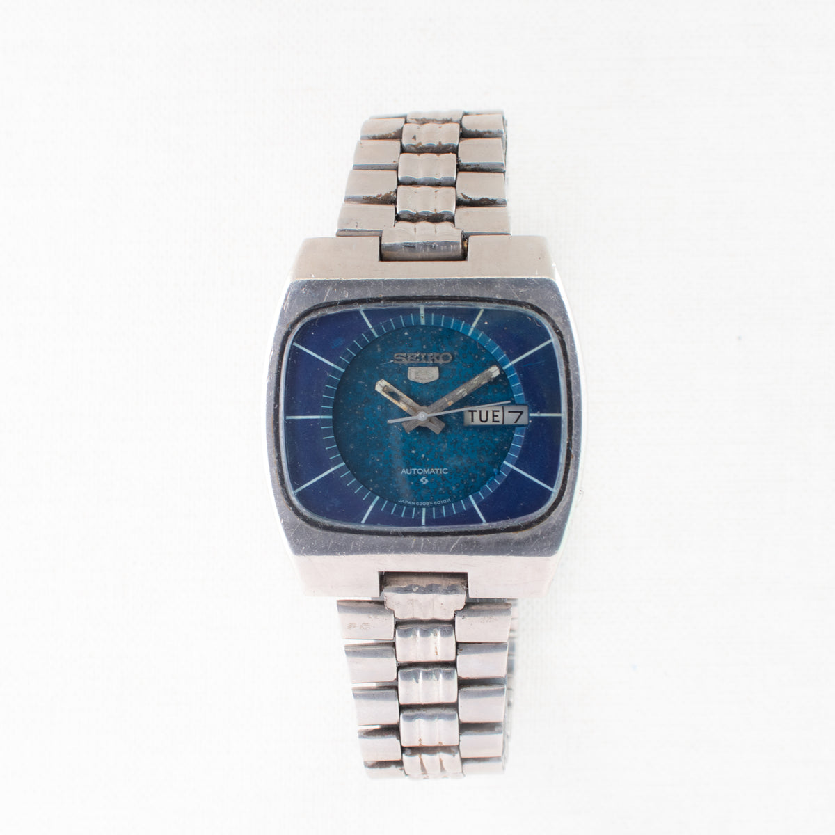 Vintage Seiko 5 6309-5100 Automatic 17J Blue Dial Day Date Wristwatch