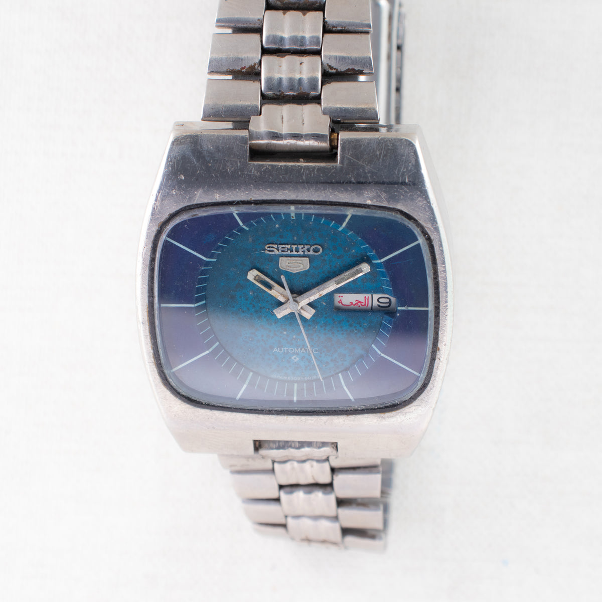 Vintage Seiko 5 6309-5100 Automatic 17J Blue Dial Day Date Wristwatch