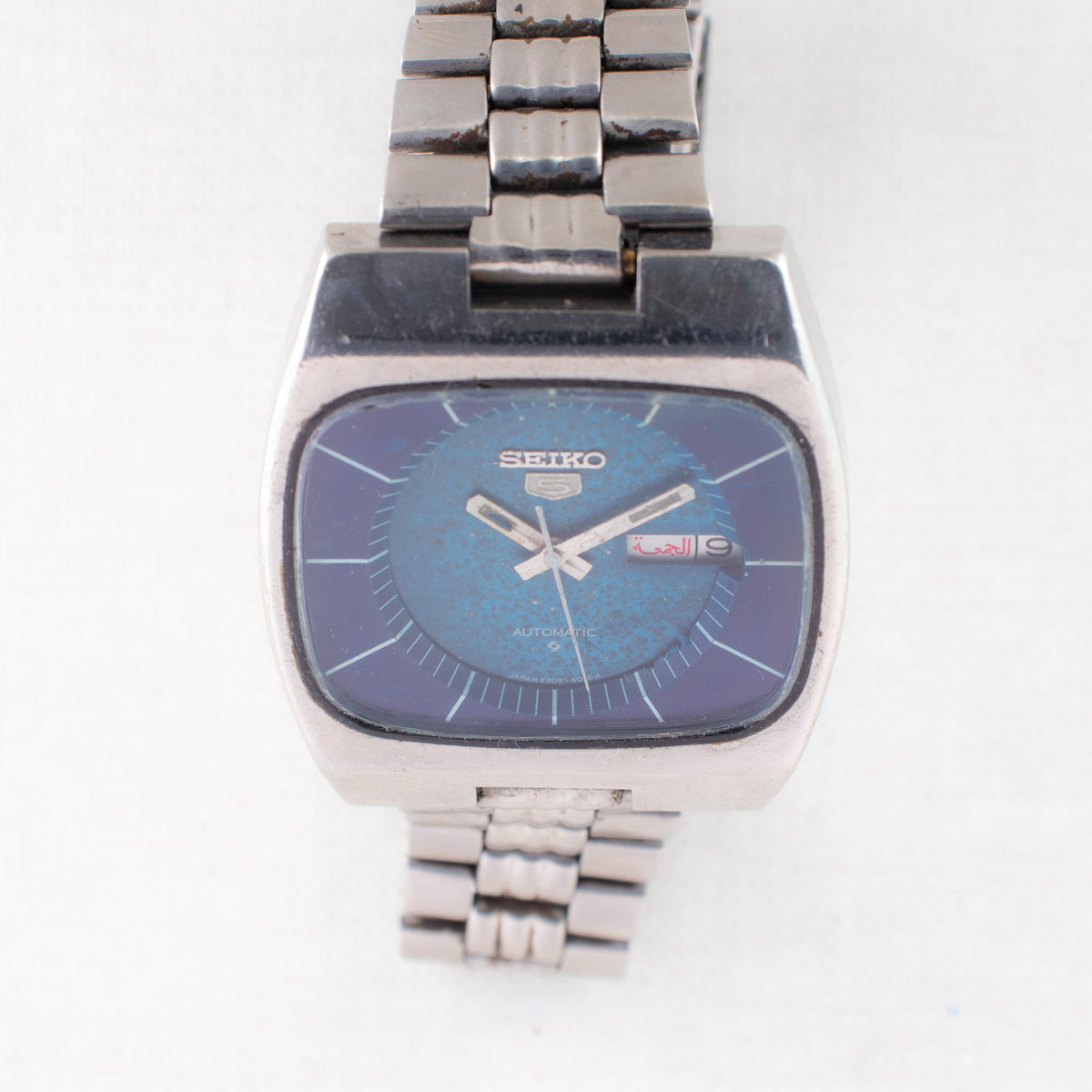 Vintage Seiko 5 6309-5100 Automatic 17J Blue Dial Day Date Wristwatch
