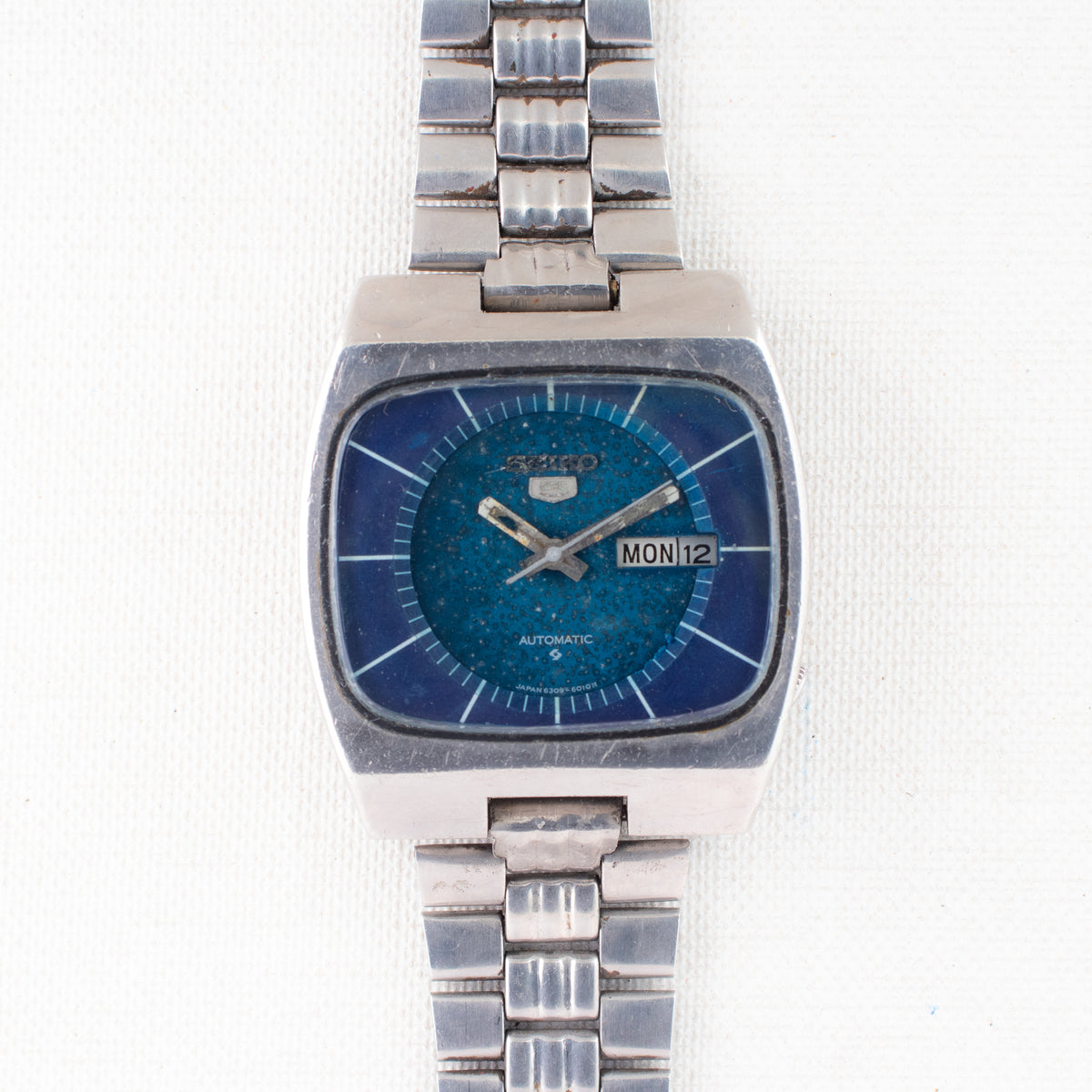 Vintage Seiko 5 6309-5100 Automatic 17J Blue Dial Day Date Wristwatch