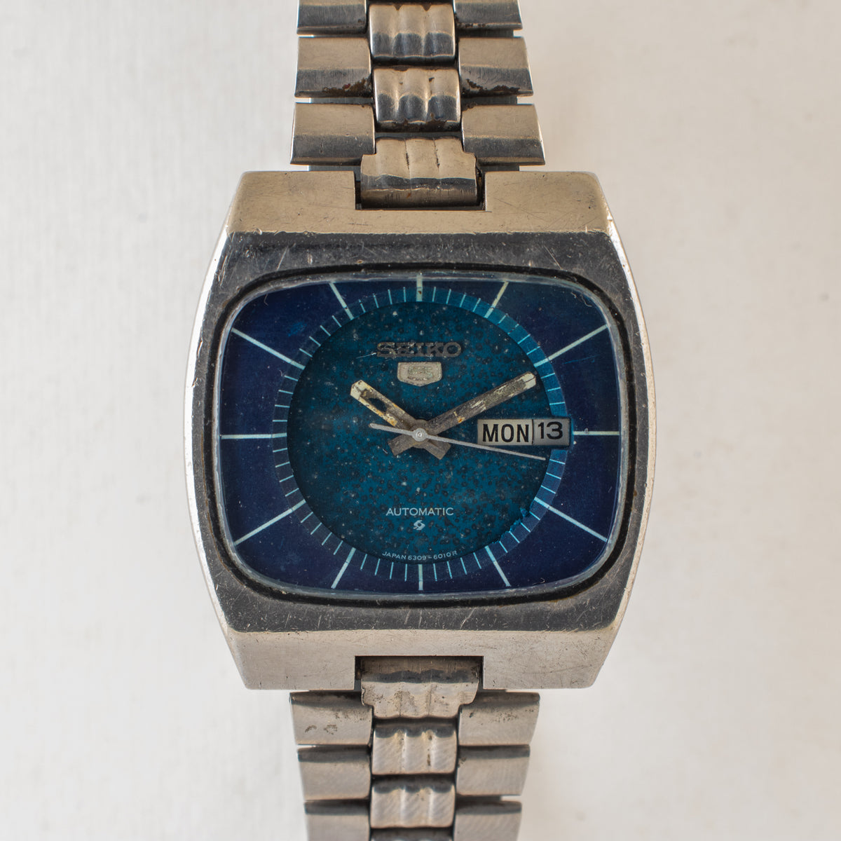 Vintage Seiko 5 6309-5100 Automatic 17J Blue Dial Day Date Wristwatch