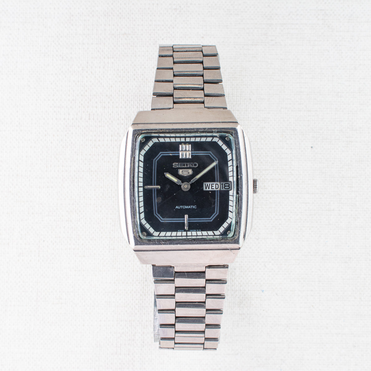 Vintage Seiko 5 6309-566A Automatic 17J Blue Dial Day Date Wristwatch