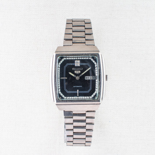 Vintage Seiko 5 6309-566A Automatic 17J Blue Dial Day Date Wristwatch