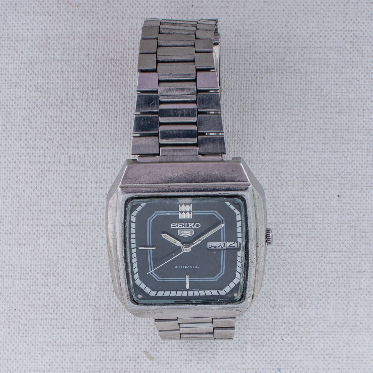 Vintage Seiko 5 6309-566A Automatic 17J Blue Dial Day Date Wristwatch