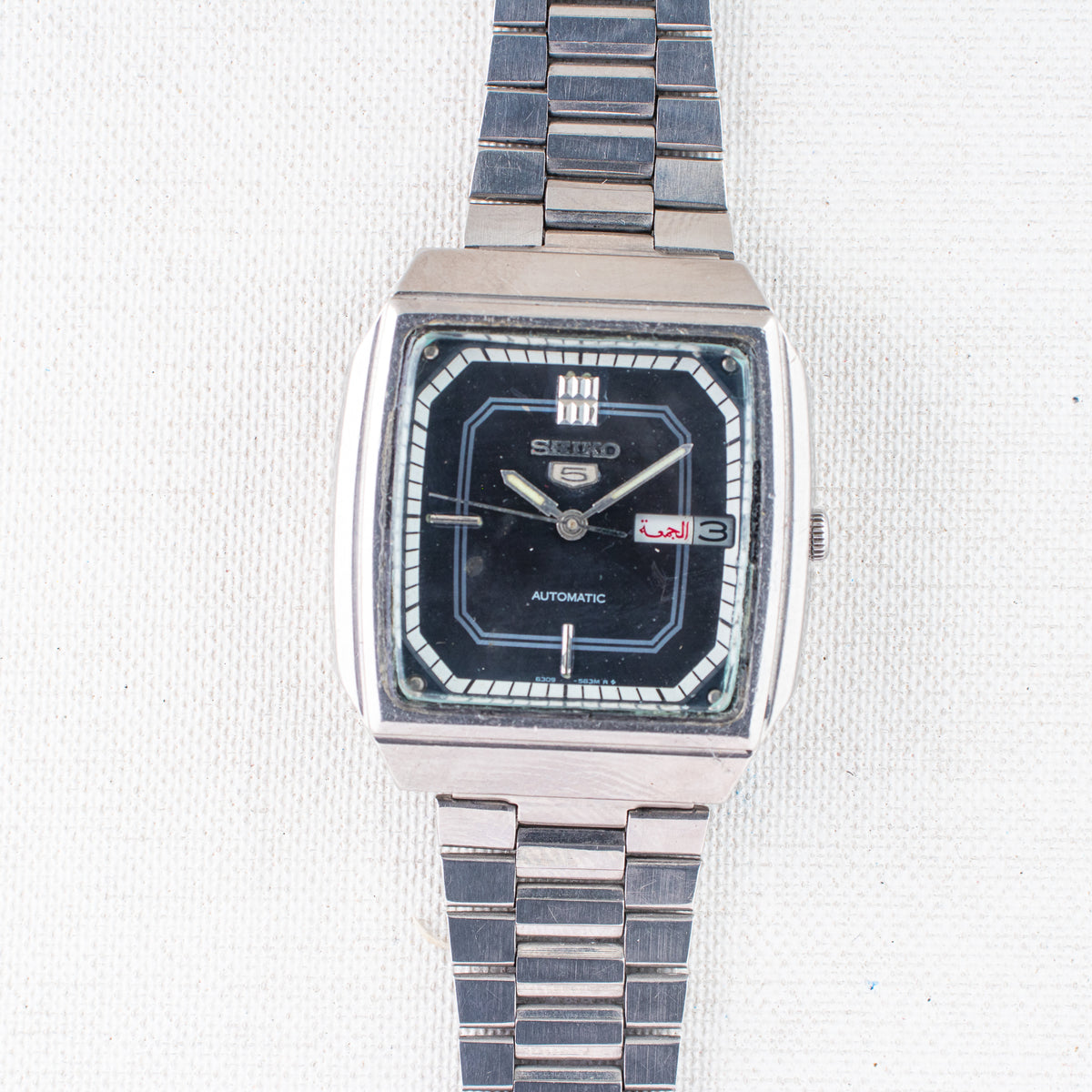 Vintage Seiko 5 6309-566A Automatic 17J Blue Dial Day Date Wristwatch