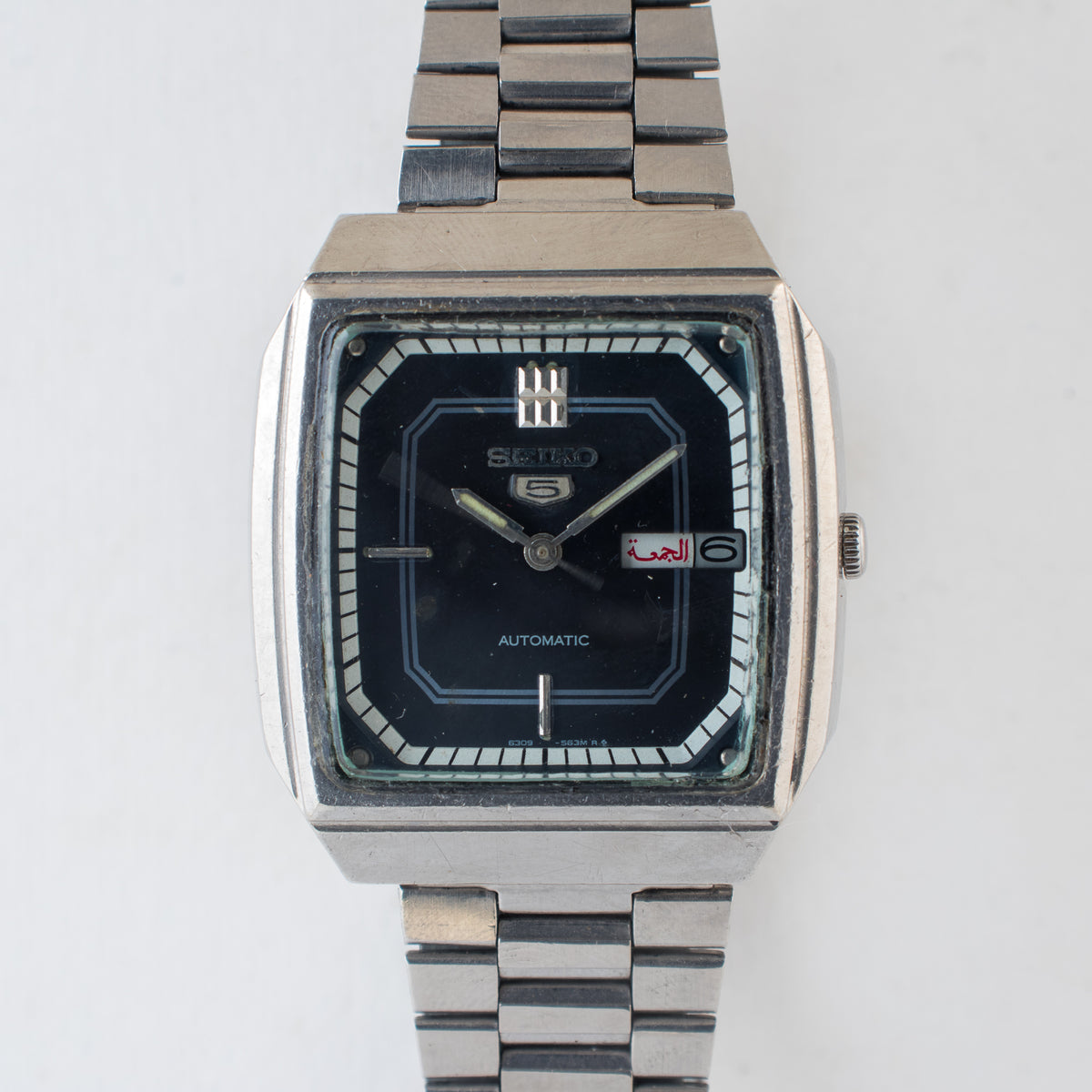 Vintage Seiko 5 6309-566A Automatic 17J Blue Dial Day Date Wristwatch