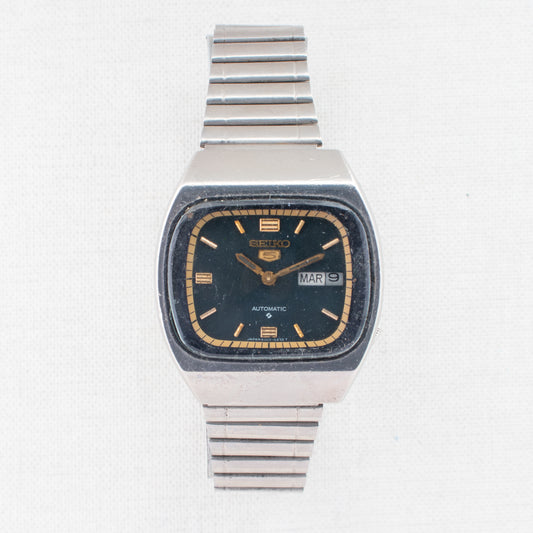 Vintage Seiko 5 6309-522A Automatic 17J Blue Dial Day Date Wristwatch
