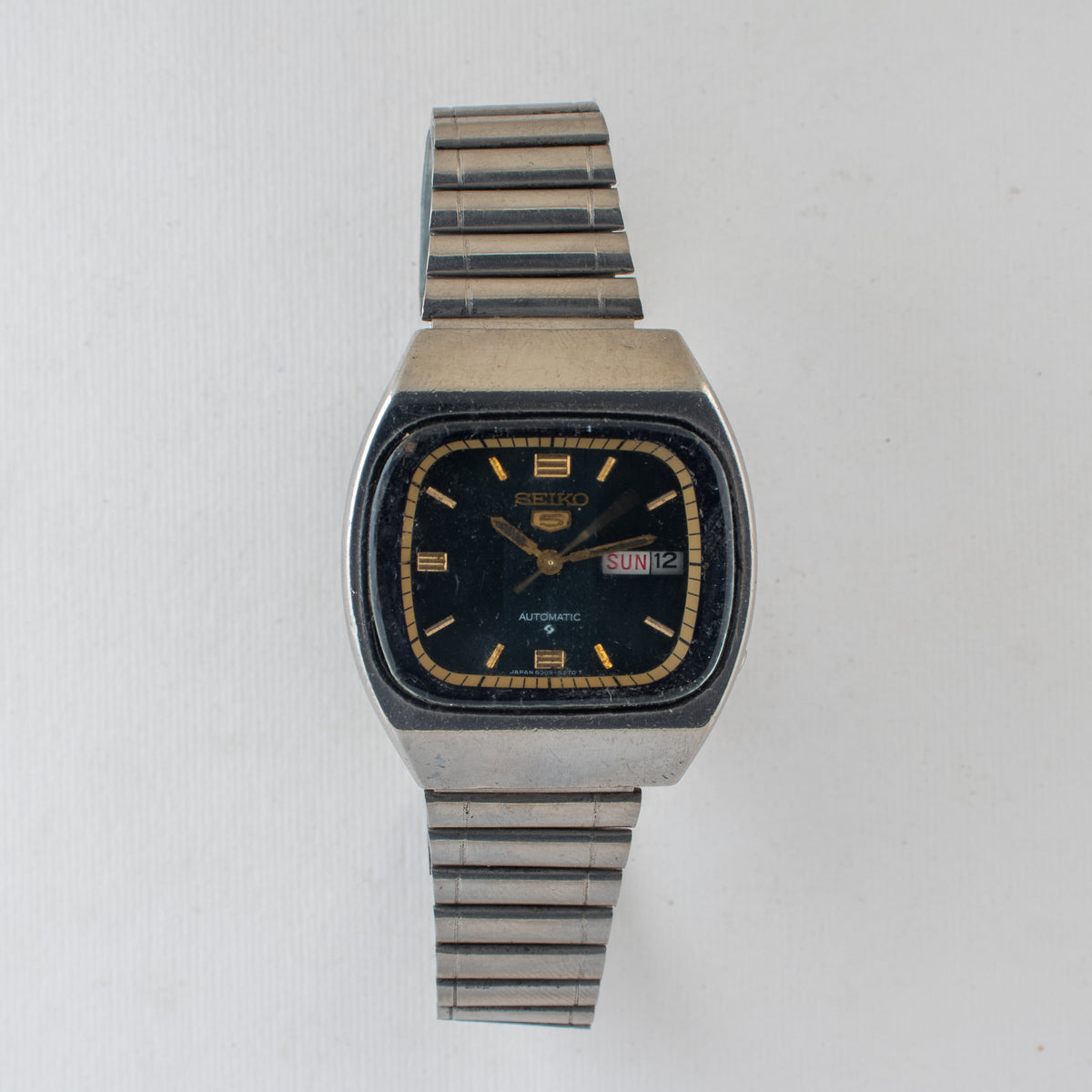 Vintage Seiko 5 6309-522A Automatic 17J Blue Dial Day Date Wristwatch