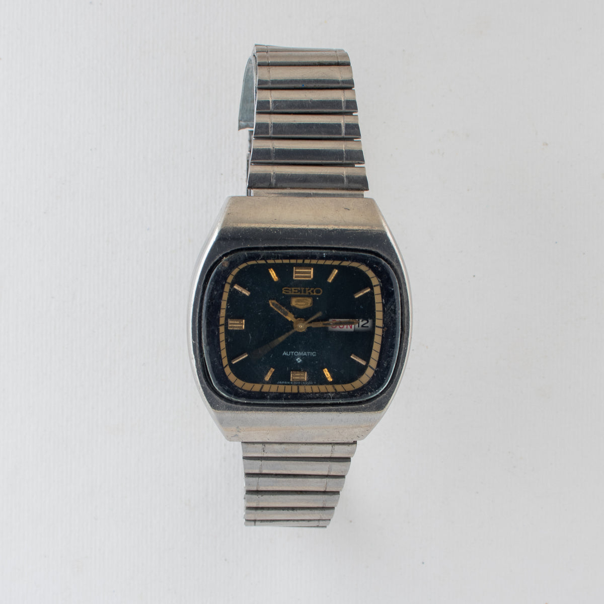 Vintage Seiko 5 6309-522A Automatic 17J Blue Dial Day Date Wristwatch