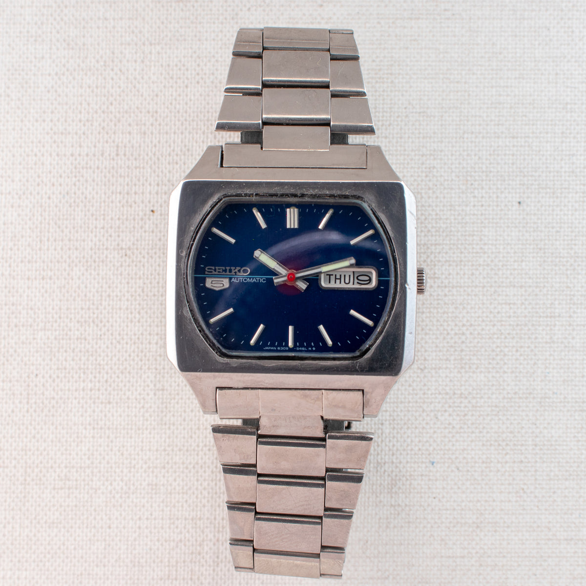 Vintage Seiko 5 6309-5510 Automatic 17J Blue Dial Day Date Wristwatch
