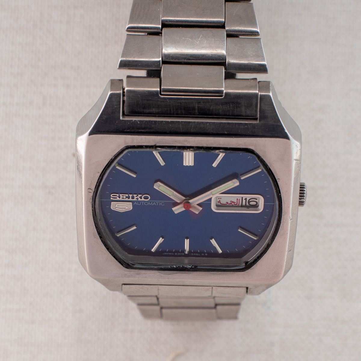 Vintage Seiko 5 6309-5510 Automatic 17J Blue Dial Day Date Wristwatch