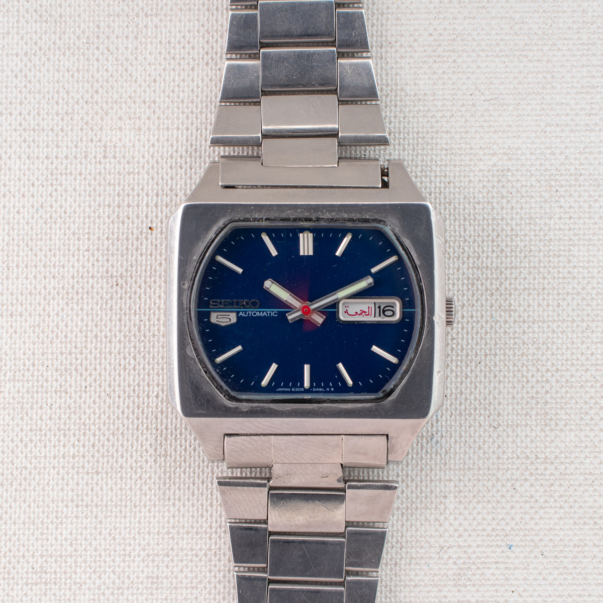 Vintage Seiko 5 6309-5510 Automatic 17J Blue Dial Day Date Wristwatch