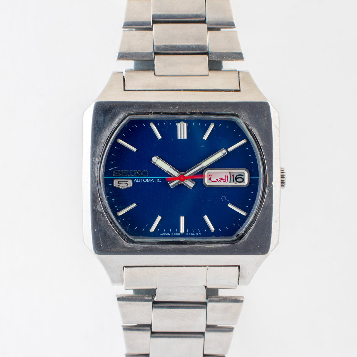 Vintage Seiko 5 6309-5510 Automatic 17J Blue Dial Day Date Wristwatch