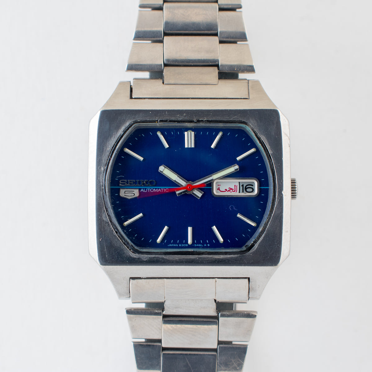 Vintage Seiko 5 6309-5510 Automatic 17J Blue Dial Day Date Wristwatch