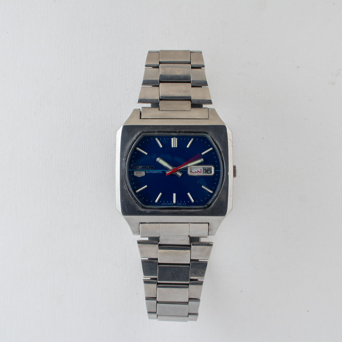 Vintage Seiko 5 6309-5510 Automatic 17J Blue Dial Day Date Wristwatch