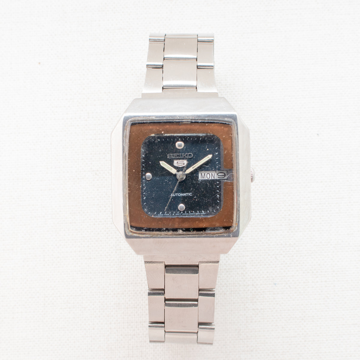 Vintage Seiko 5 6309-545A Automatic 17J Blue Dial Day Date Wristwatch