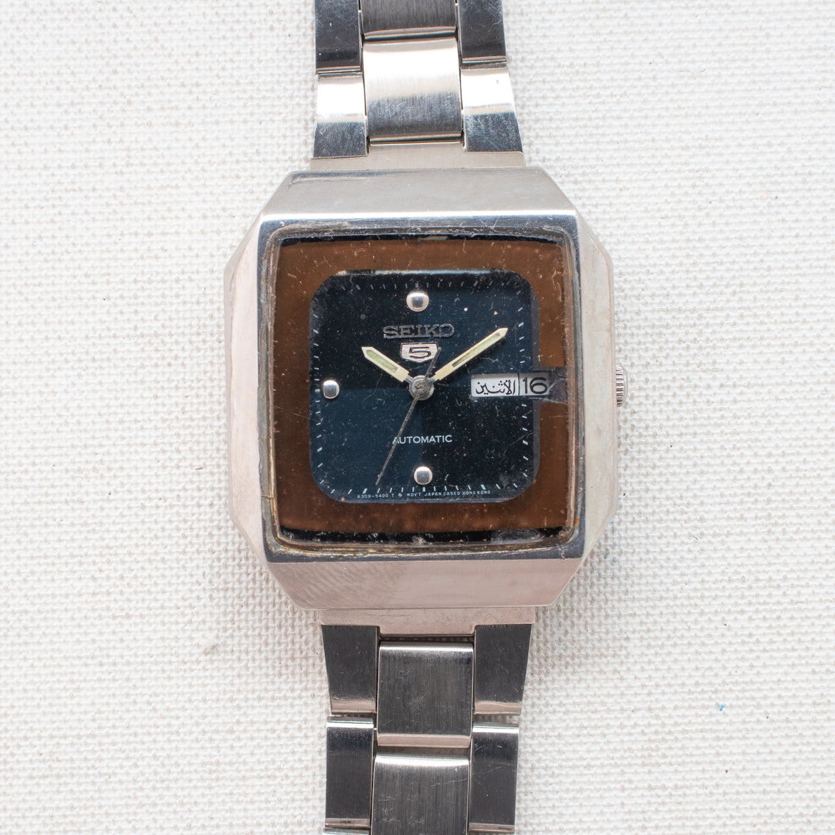 Vintage Seiko 5 6309-545A Automatic 17J Blue Dial Day Date Wristwatch