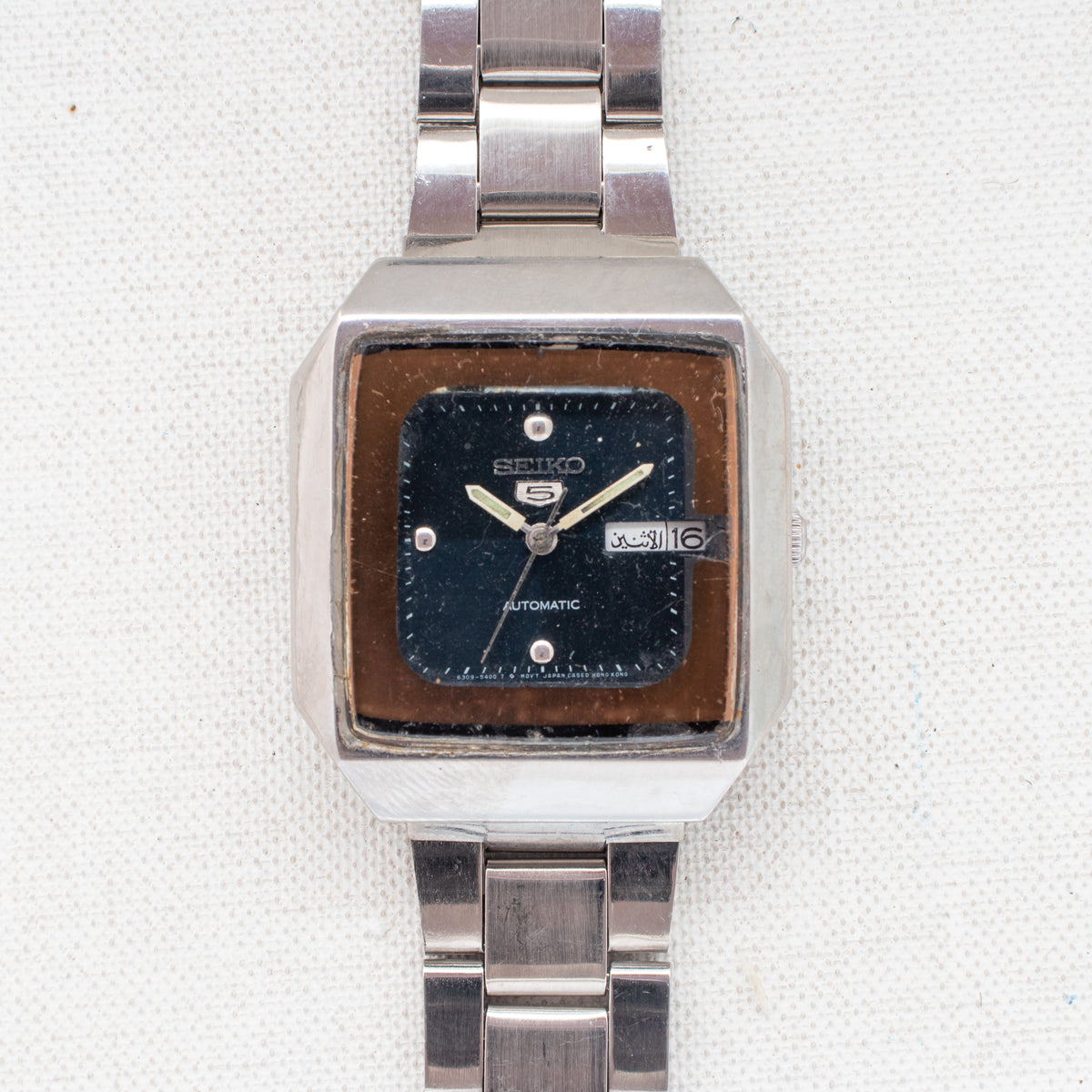 Vintage Seiko 5 6309-545A Automatic 17J Blue Dial Day Date Wristwatch