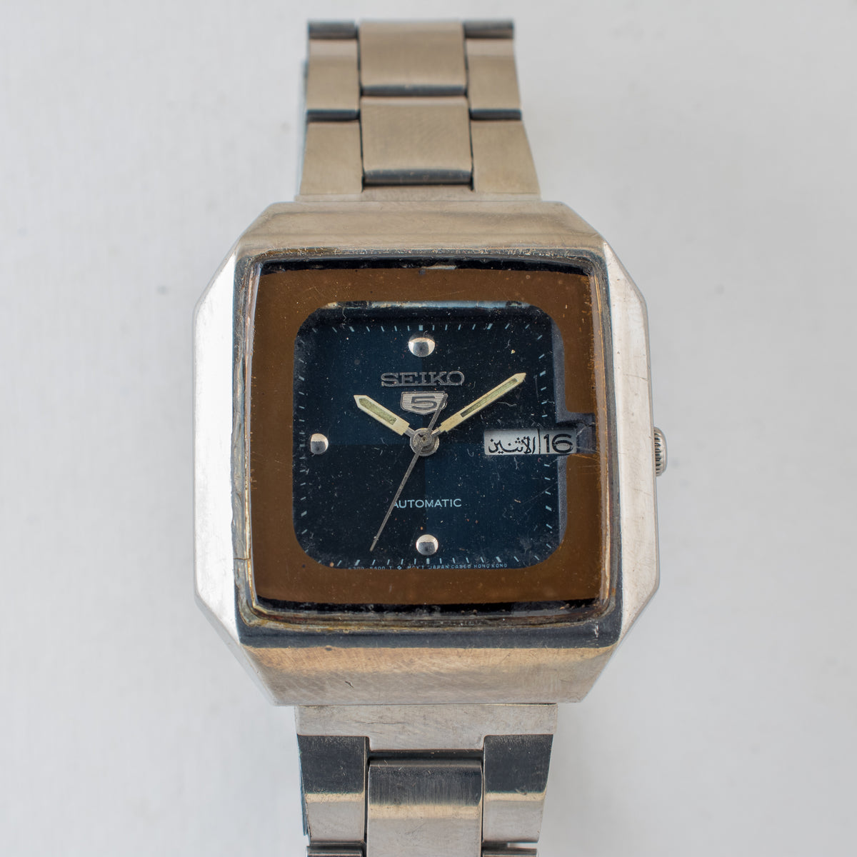 Vintage Seiko 5 6309-545A Automatic 17J Blue Dial Day Date Wristwatch