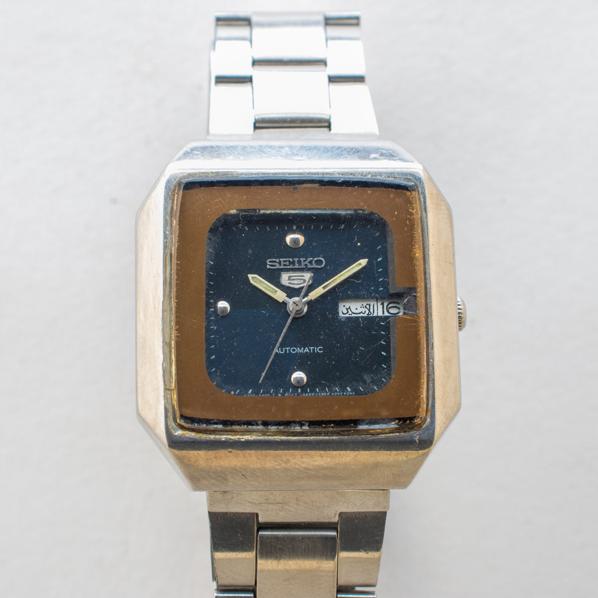 Vintage Seiko 5 6309-545A Automatic 17J Blue Dial Day Date Wristwatch