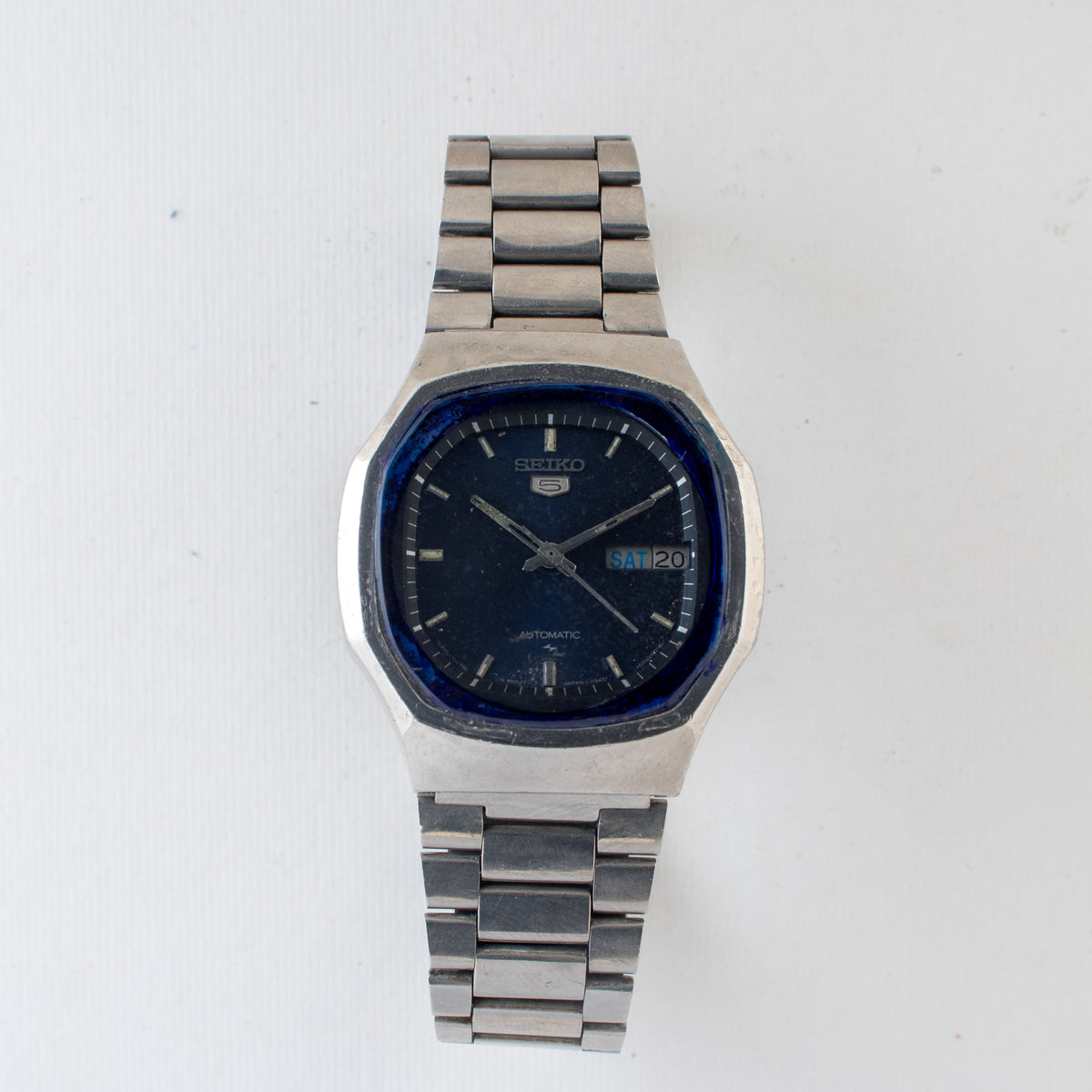 Vintage Seiko 5 7009-8210 Automatic 17J Blue Dial Day Date Wristwatch