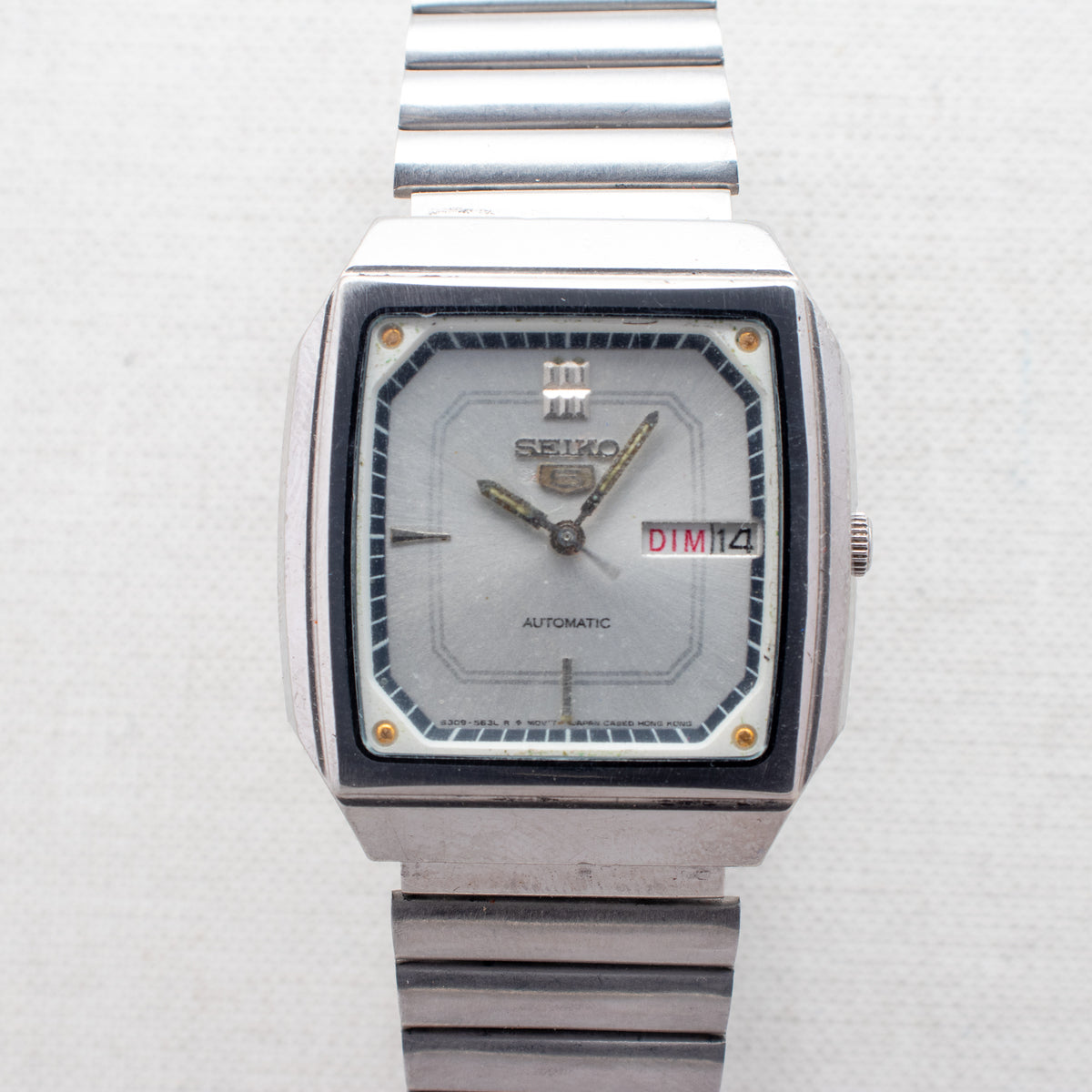 Vintage Seiko 5 6309-7320 Automatic 17J Silver Dial Day Date Wristwatch