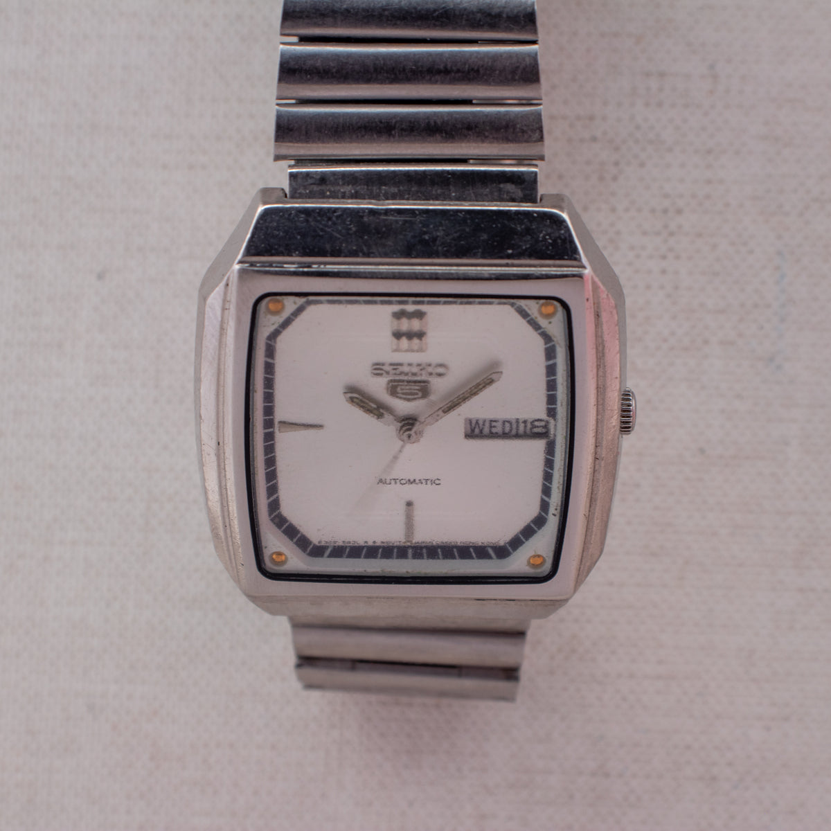 Vintage Seiko 5 6309-7320 Automatic 17J Silver Dial Day Date Wristwatch