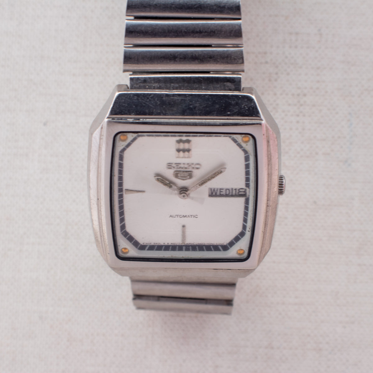 Vintage Seiko 5 6309-7320 Automatic 17J Silver Dial Day Date Wristwatch