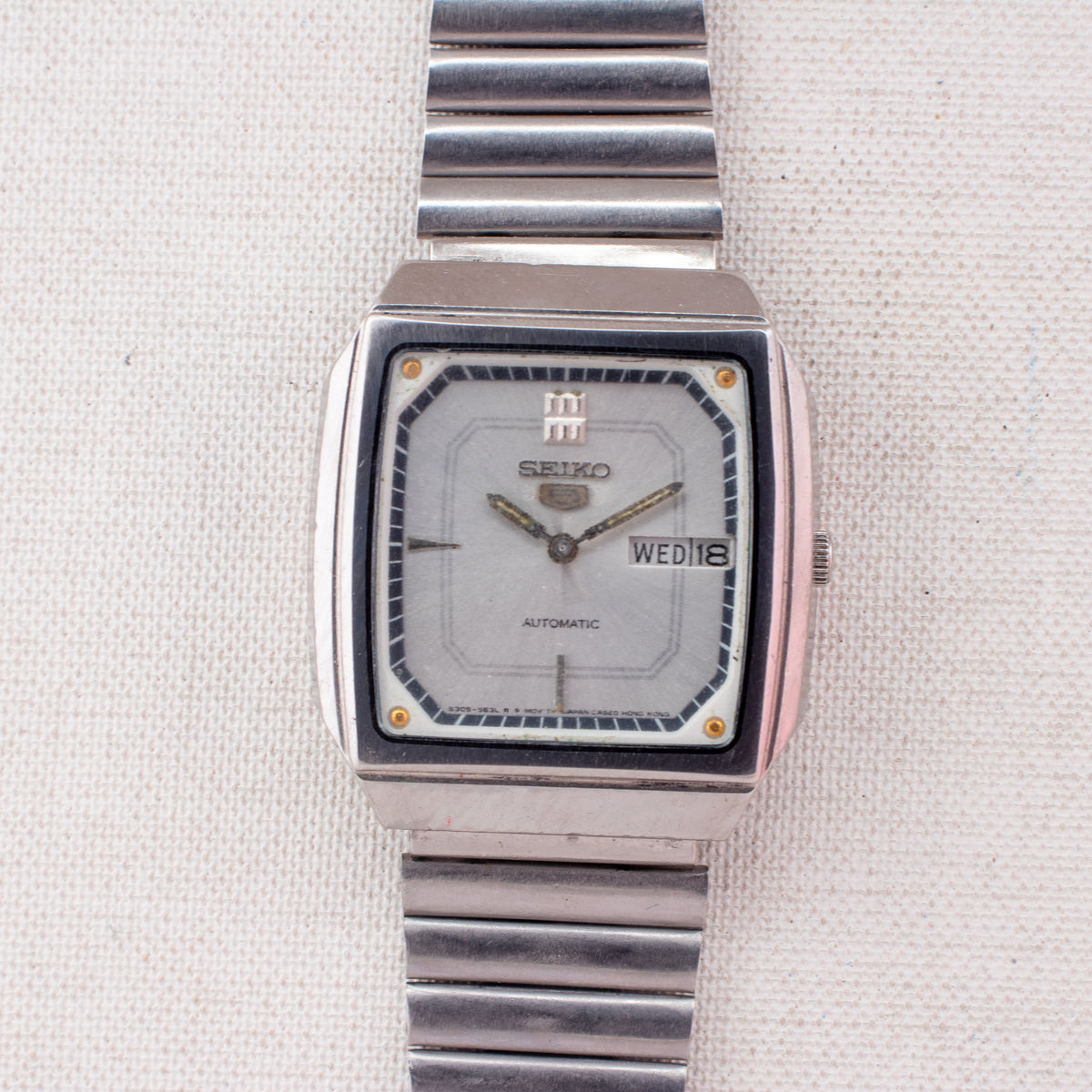 Vintage Seiko 5 6309-7320 Automatic 17J Silver Dial Day Date Wristwatch