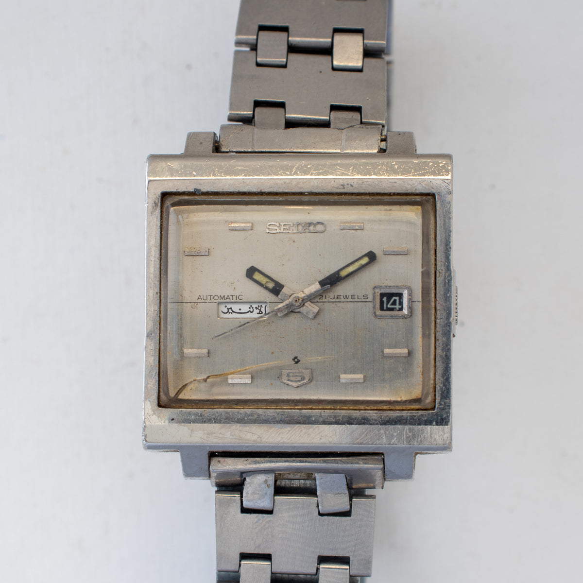 Vintage Seiko 5 6119-5000 Automatic 21J Silver Dial Day Date Wristwatch