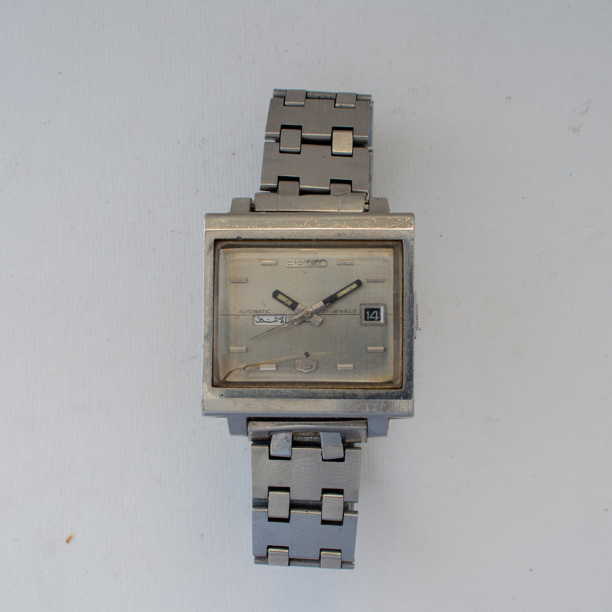 Vintage Seiko 5 6119-5000 Automatic 21J Silver Dial Day Date Wristwatch