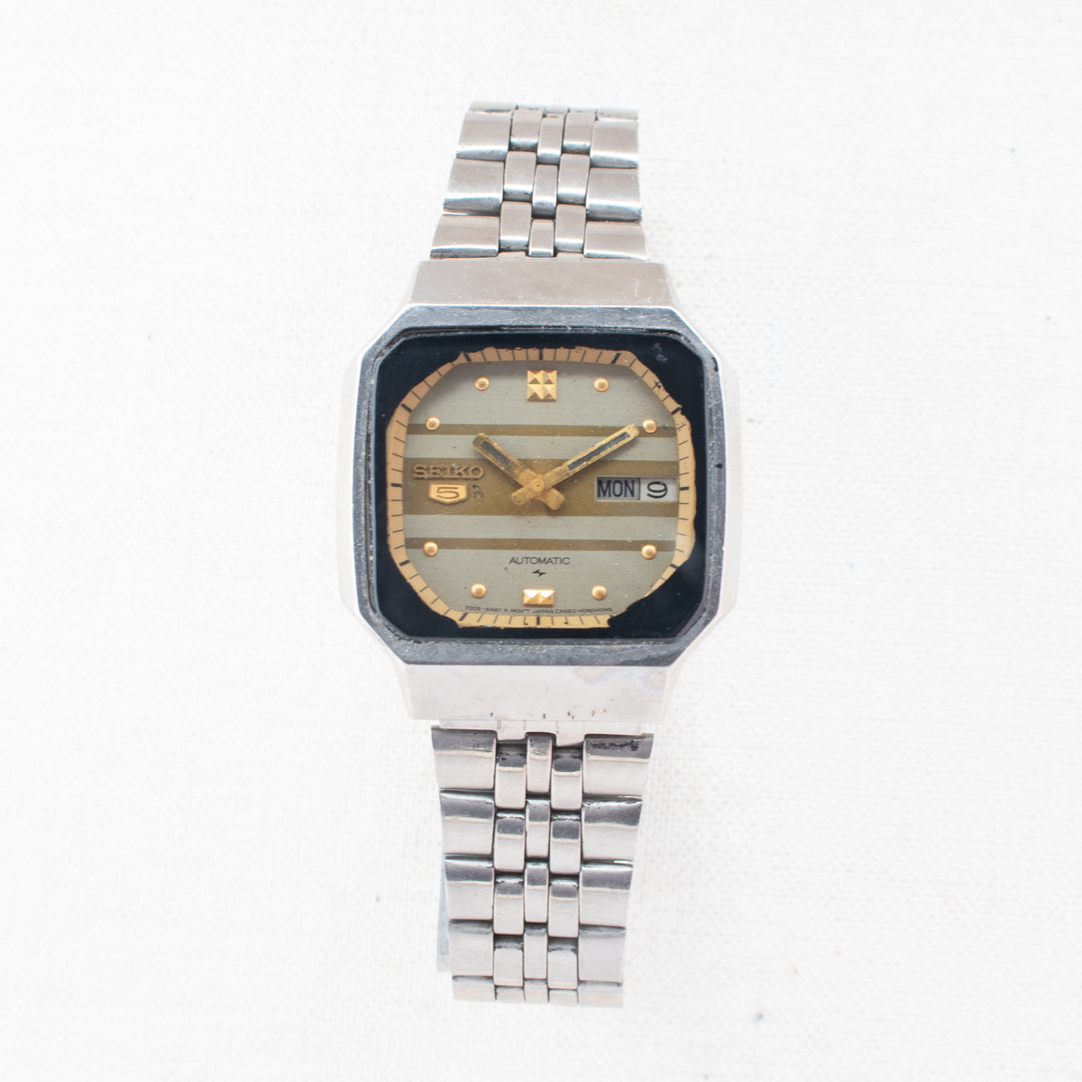 Vintage Seiko 5 7009-5330 Automatic 17J Silver Dial Day Date Wristwatch