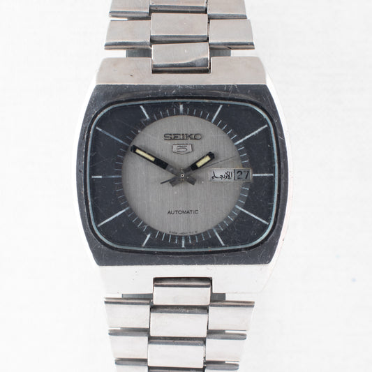 Vintage Seiko 5 6309-6010 Automatic 17J Silver Dial Day Date Wristwatch