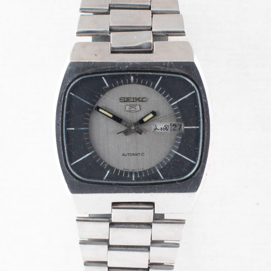 Vintage Seiko 5 6309-6010 Automatic 17J Silver Dial Day Date Wristwatch