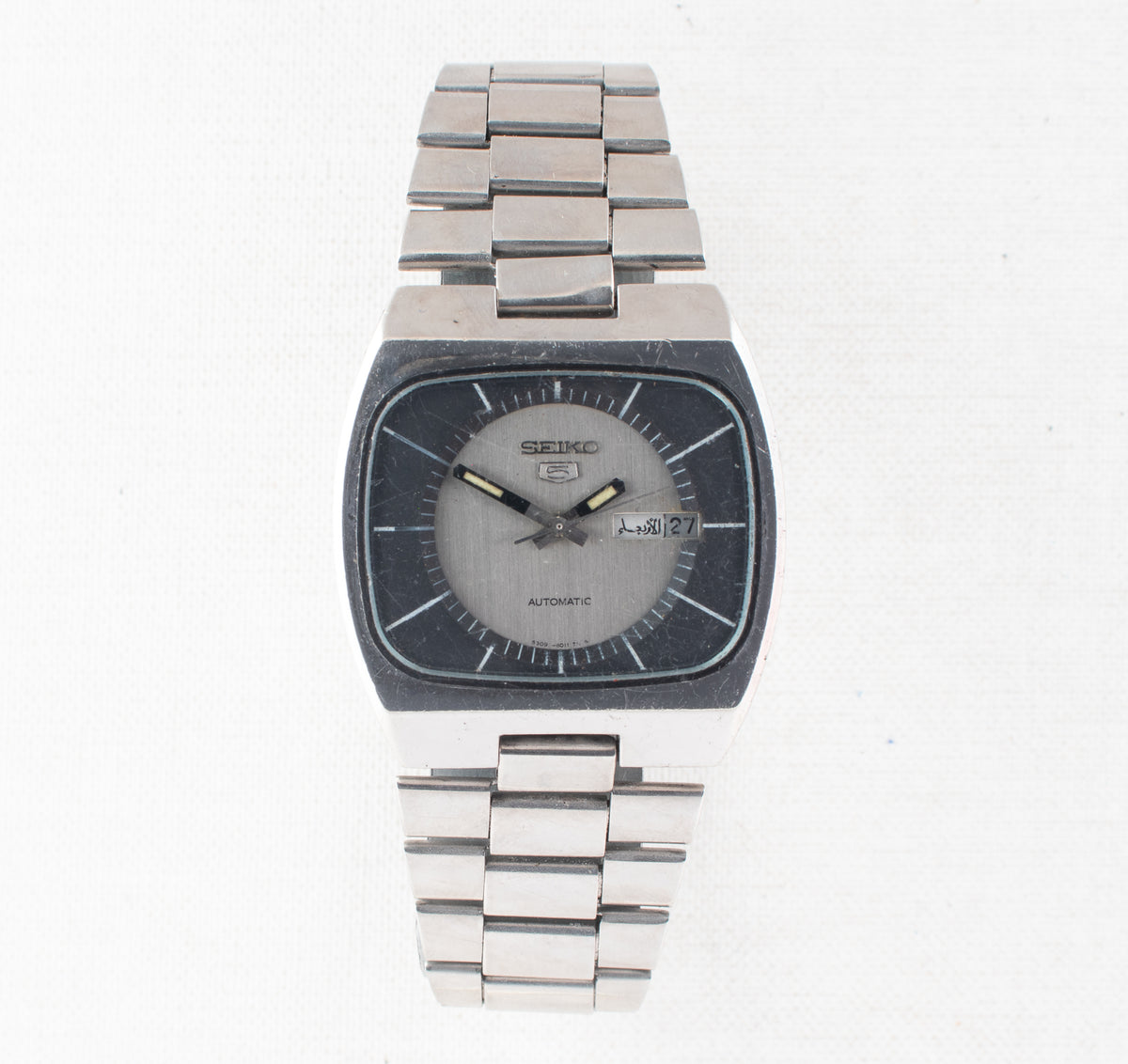 Vintage Seiko 5 6309-6010 Automatic 17J Silver Dial Day Date Wristwatch