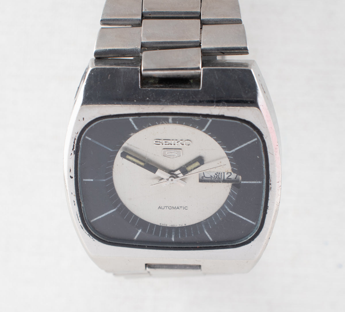 Vintage Seiko 5 6309-6010 Automatic 17J Silver Dial Day Date Wristwatch