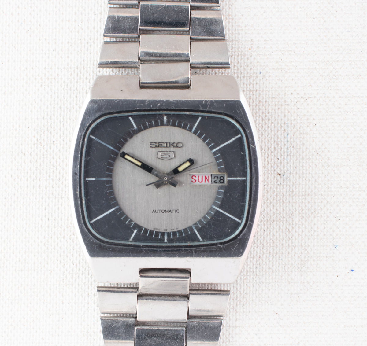 Vintage Seiko 5 6309-6010 Automatic 17J Silver Dial Day Date Wristwatch