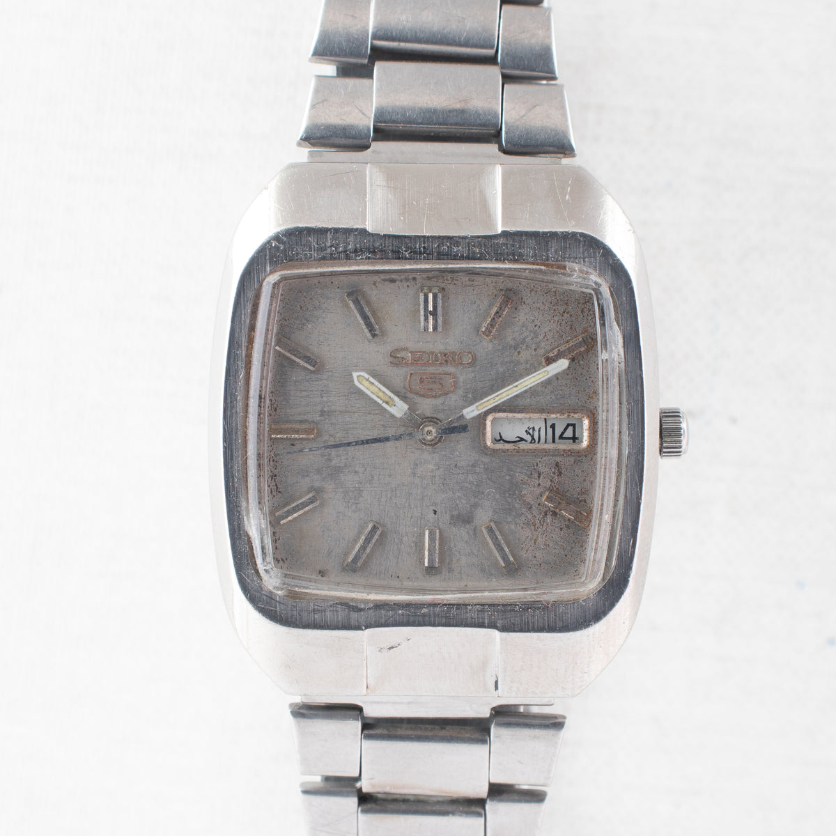 Vintage Seiko 5 6319-5050 Automatic 21J Silver Dial Day Date Wristwatch