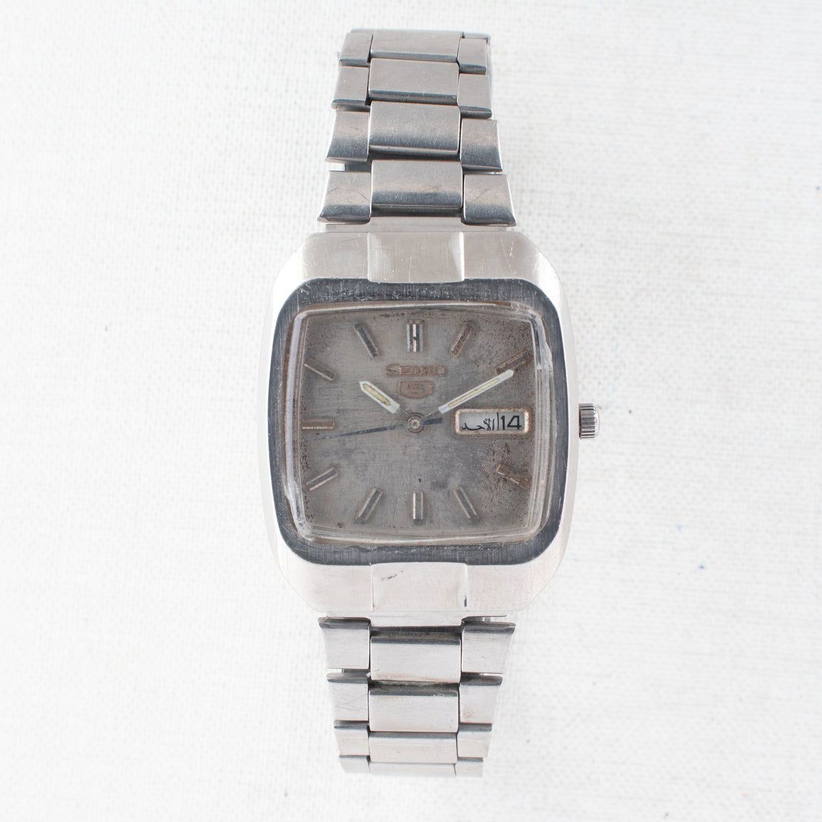Vintage Seiko 5 6319-5050 Automatic 21J Silver Dial Day Date Wristwatch